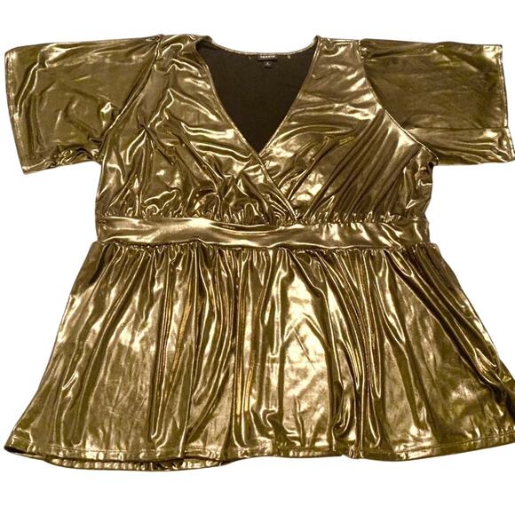Torrid Womens Top Gold Liquid Shine Surplice Split Sleeve Peplum Plus Size 4X - Picture 5 of 12